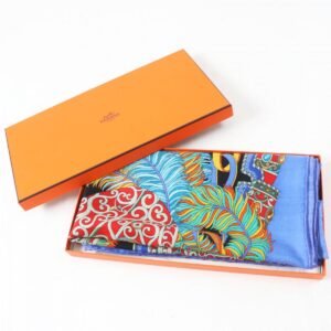 HERMES scarf cashmere blue multi Carre140 SOUS LEGIDE DE MARS | AlmaBagz