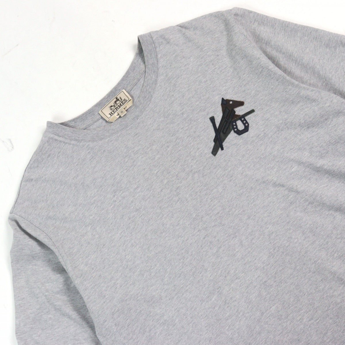 HERMES Short sleeve T-shirt cotton Gray type Equestrian Puzzle M | AlmaBagz