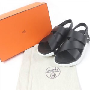 HERMES Sandals leather black Electric 44 | AlmaBagz