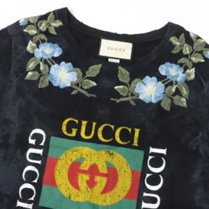 GUCCI Short sleeve T-shirt 457936 cotton black Floral Embroidery Tee S | AlmaBagz