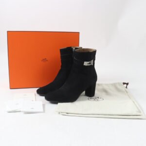 HERMES short boots Suede leather black Saint Germain 38.5 | AlmaBagz