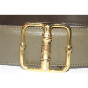 Gucci Grey Leather Belt with Gold GG Bamboo Engraved Buckle | AlmaBagz