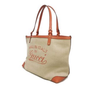 GUCCI Tote Bag 247209 linen natural Calfskin Terracotta Shoulder Bag logo Craft Medium Tote Women Used | AlmaBagz