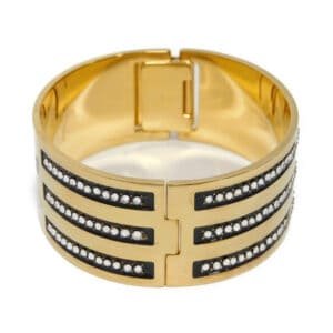 GUCCI Bangle 702912 I6656 0425 plating black Trefoil logo GG rhinestone L Adidas Enamel and crystal cuff bracelet unisex(Unisex) Used | AlmaBagz