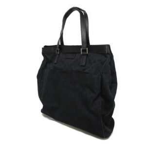 GUCCI Tote Bag 152601 GG canvas x calf leather black Calfskin logo embossed leather patch GG canvas tote mens Used | AlmaBagz