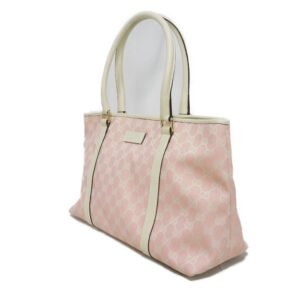 GUCCI Tote Bag 257302 GG canvas x calf leather Light pink Leather Patch Ivory Bicolor Shoulder Bag Logo embossing GG canvas tote unisex(Unisex) Used | AlmaBagz