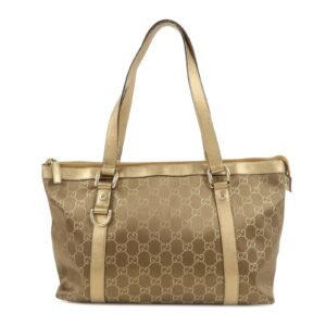 GUCCI Abbey GG Satin Nylon Leather Tote Bag Brown Gold 171470 | AlmaBagz