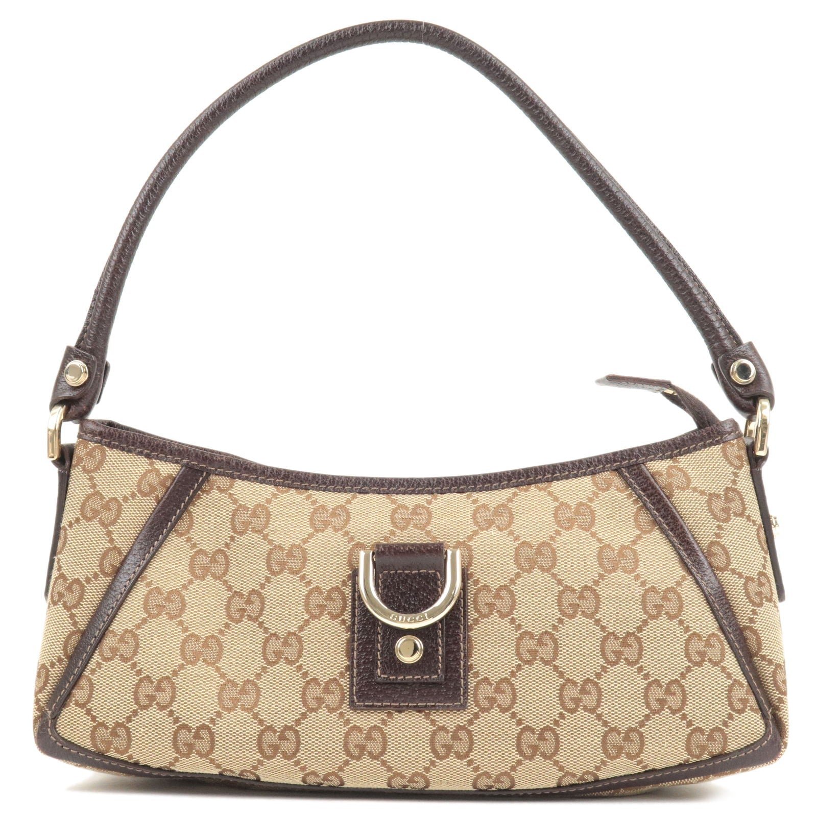 GUCCI Abbey GG Canvas Leather Shoulder Bag Beige Dark Brown 130989 | AlmaBagz