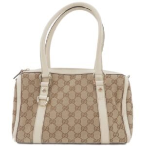 GUCCI Abbey GG Canvas Leather Boston Hand Bag Beige Ivory 130942 | AlmaBagz