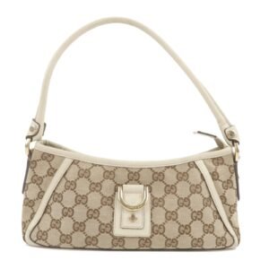GUCCI Abbey GG Canvas Leather Pouch Hand Bag Beige White 130939 | AlmaBagz