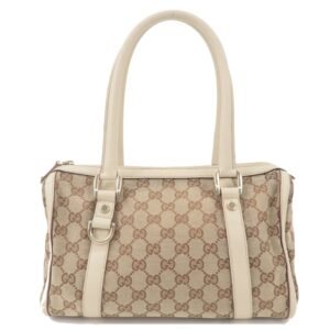 GUCCI Abbey GG Canvas Leather Boston Hand Bag Beige Ivory 130942 | AlmaBagz