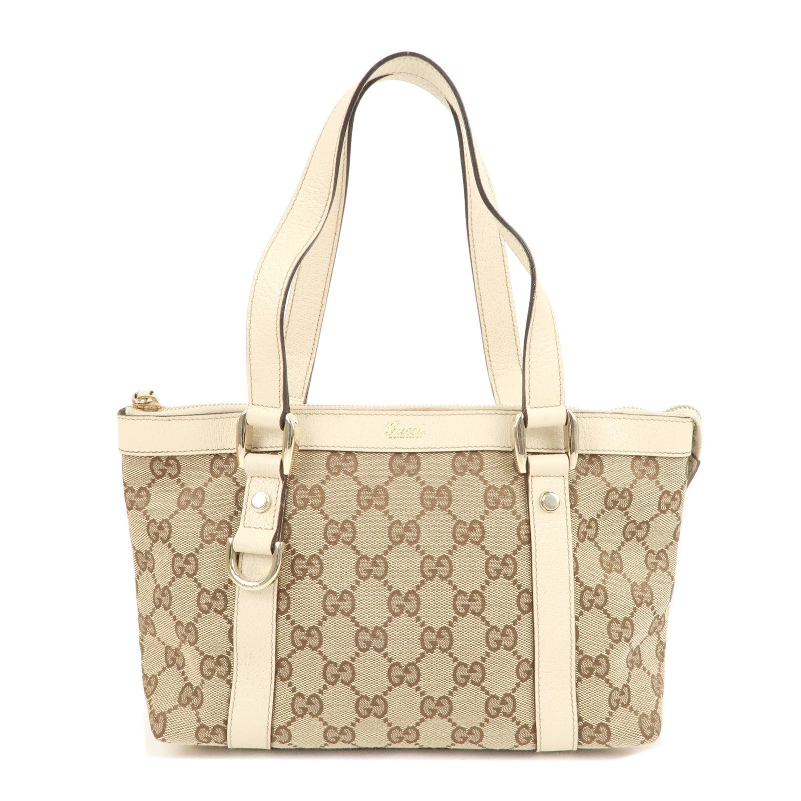 GUCCI Abbey GG Canvas Leather Hand Bag Beige Ivory 141471 | AlmaBagz
