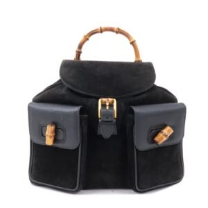 GUCCI Bamboo Suede Leather Back Pack Black 003.2058.0016 | AlmaBagz