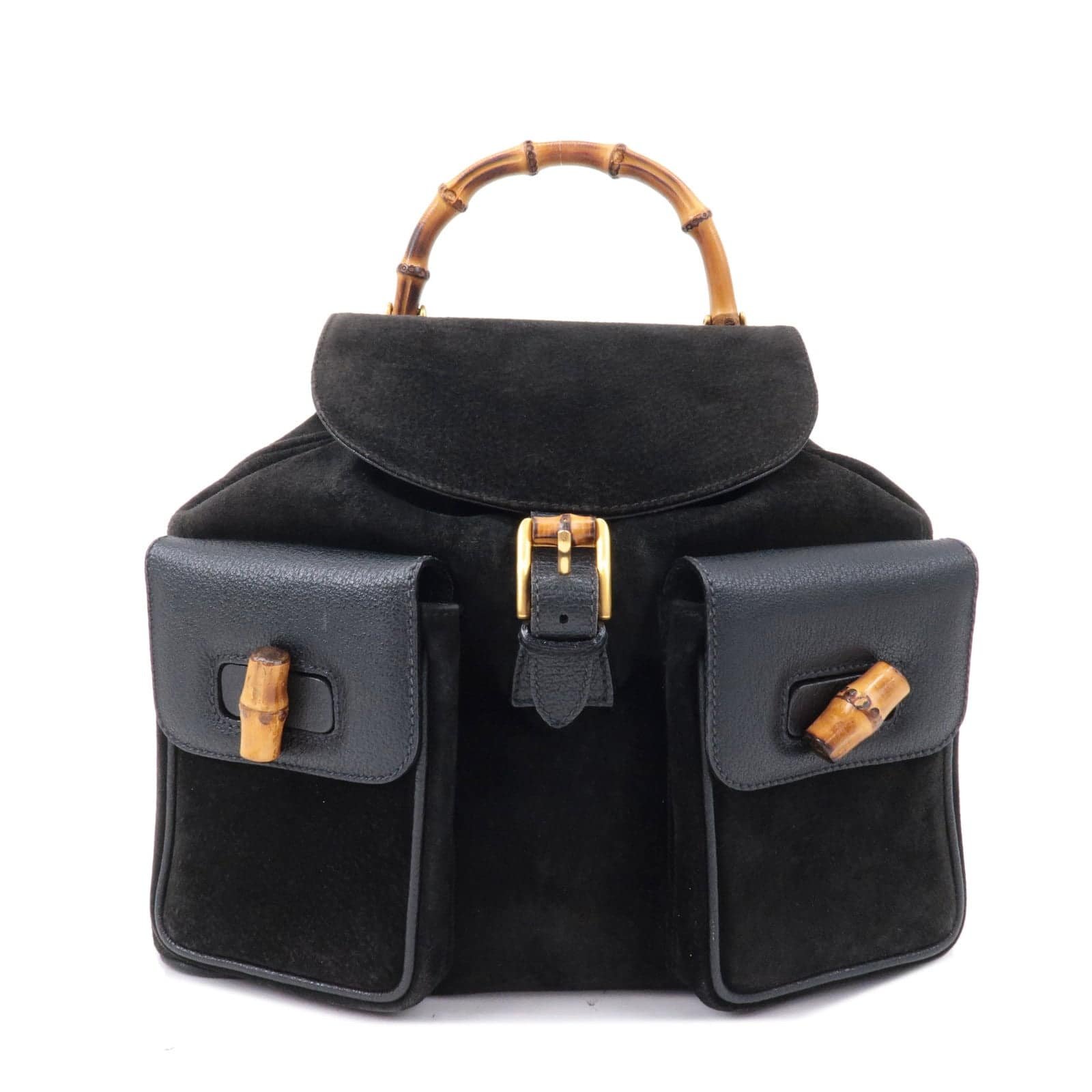 GUCCI Bamboo Suede Leather Back Pack Black 003.2058.0016 | AlmaBagz