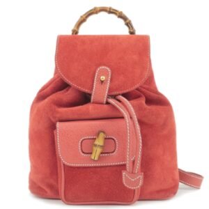 GUCCI Bamboo Suede Leather Ruck Sack Back Pack Red 003.1705.0030 | AlmaBagz