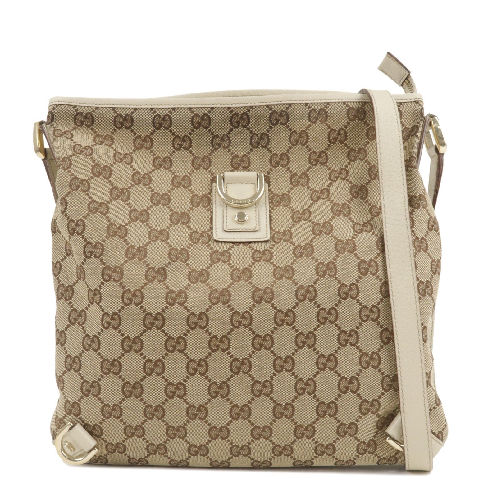 GUCCI Abbey GG Canvas Leather Shoulder Bag Beige Ivory 131326 | AlmaBagz