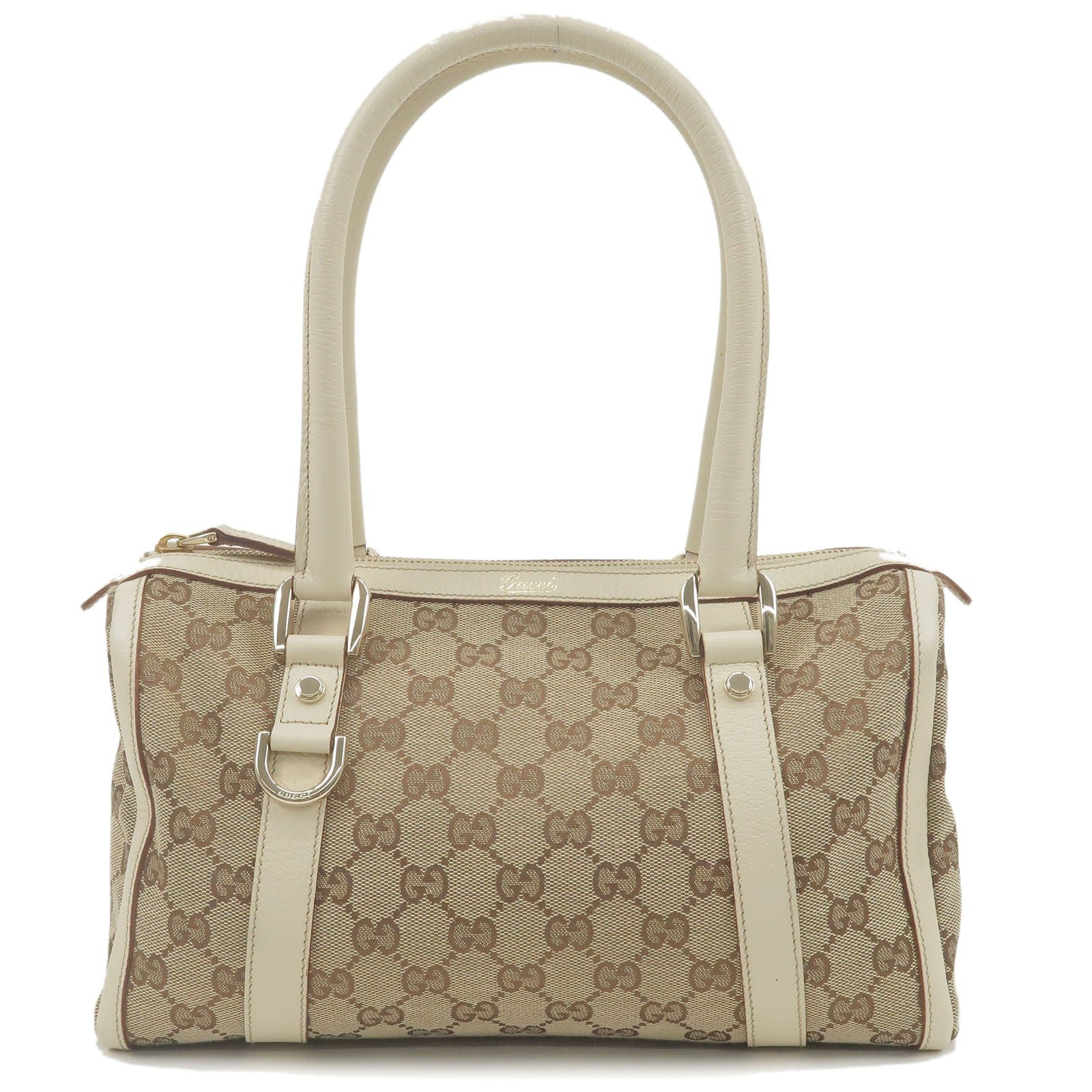 GUCCI Abbey GG Canvas Leather Mini Boston Bag Beige Ivory 130942 | AlmaBagz