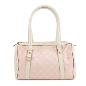 GUCCI Abbey GG Canvas Leather Boston Hand Bag Pink Ivory 130942 | AlmaBagz