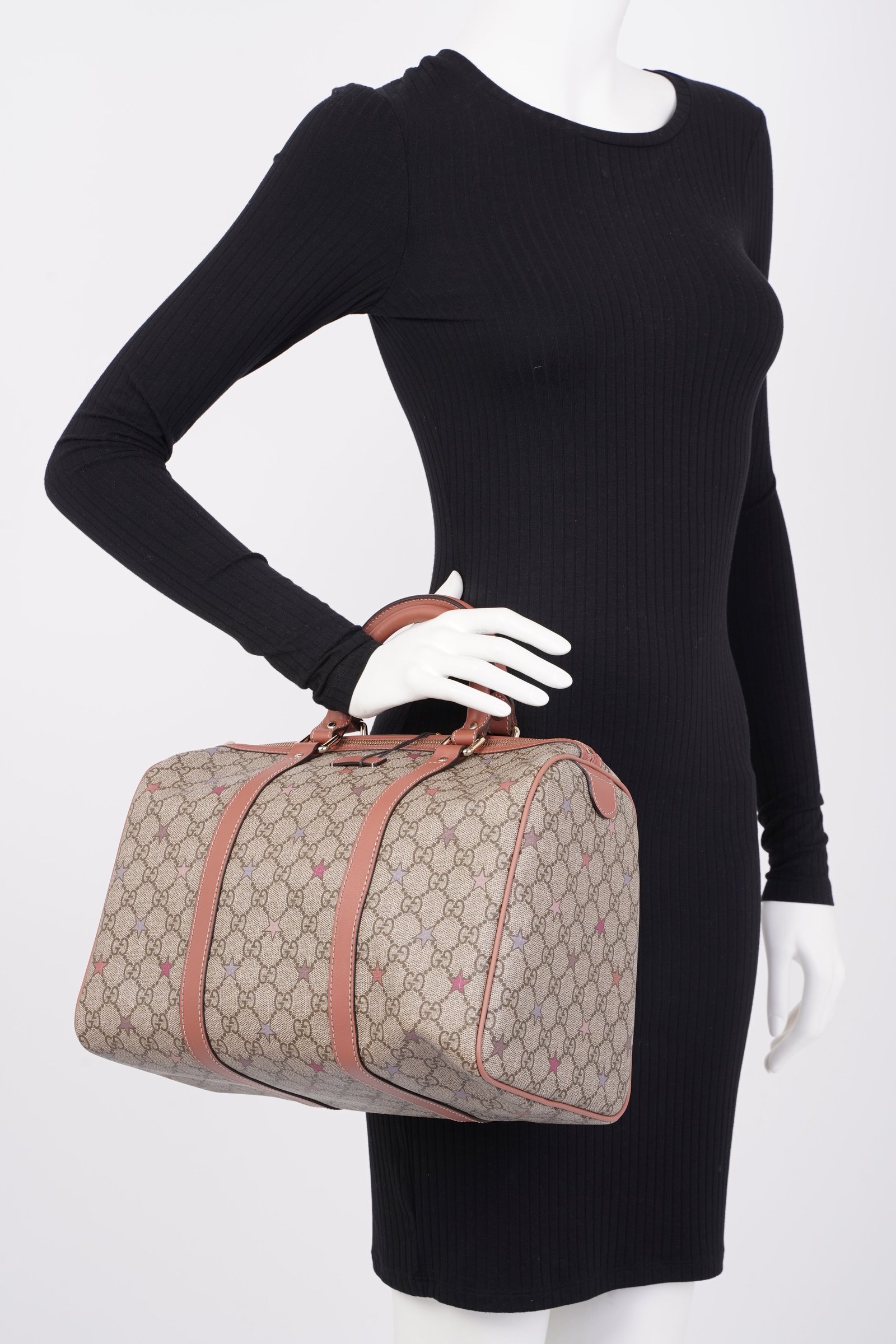 Gucci GG Supreme Stars Joy Boston Beige / Dusty Pink Coated Canvas Medium | AlmaBagz