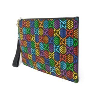 GUCCI Clutch bag 601087 H20BN 1058 GG psychedelic canvas x calf leather (embossed) multicolor Star Double G Black Handle Strap Business Bag GG Psychedelic Pouch mens Used | AlmaBagz