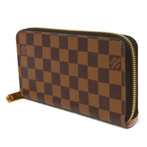 LOUIS VUITTON Long Wallet Purse N60046 Damier canvas x grain leather Rose valerine Good condition logo brown pink new Zip Around Damier Zippy wallet Women Used | AlmaBagz