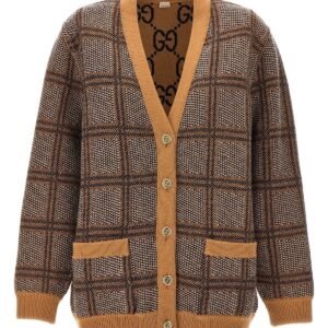 Gucci Women Check And 'Gg' Reversible Cardigan | AlmaBagz