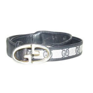 Gucci navy Guccissima leather belt w two- tone GG logo buckle | AlmaBagz