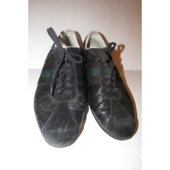 Gucci Navy Leather G Logo Green Stripe Guccissima | AlmaBagz