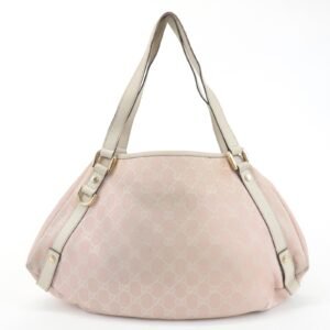 GUCCI Abbey GG Canvas Leather Tote Hand Bag Pink Ivory 130736 | AlmaBagz
