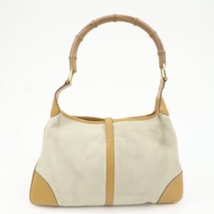 GUCCI Bamboo Suede Leather Shoulder Bag Gray Brown 001.4060 | AlmaBagz