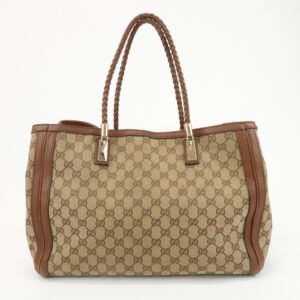 GUCCI Bamboo GG Canvas Leather Tote Bag Beige Brown 269954 | AlmaBagz