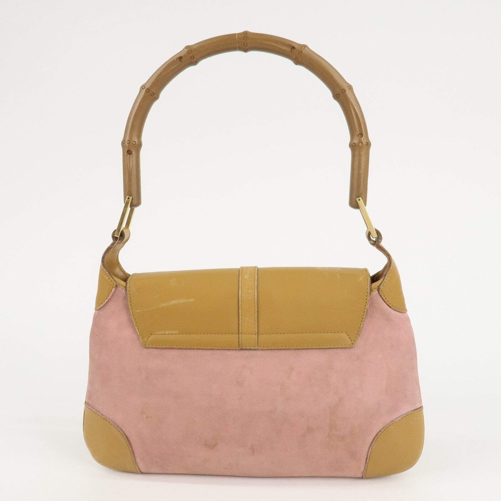 GUCCI Bamboo Suede Leather Shoulder Bag Pink Beige 001.4096.1705 | AlmaBagz