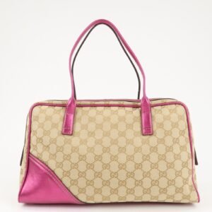 GUCCI New Brit Abbey GG Canvas Leather Boston Bag 169971 | AlmaBagz