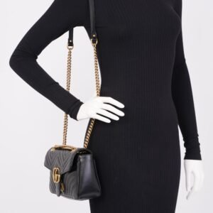 Gucci Marmont Flap Black Matelasse Leather Small | AlmaBagz