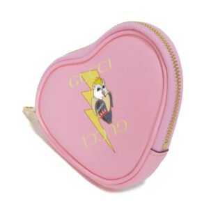 GUCCI Pouch 701062 U22AG 5964 Textured leather Light pink logo Bananya Heart Shape Coin Case Women Used | AlmaBagz
