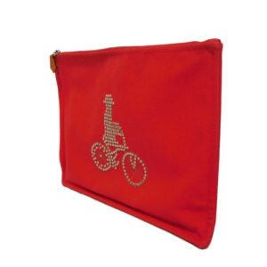HERMES Clutch bag cotton Rouge viv Studs Velocipedist GM | AlmaBagz