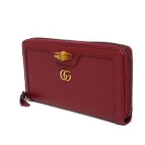 GUCCI Long Wallet Purse 658634 17Q0T 6207 Smooth Calfskin Leather Rosso Ancora GG Marmont Diana zip around wallet | AlmaBagz