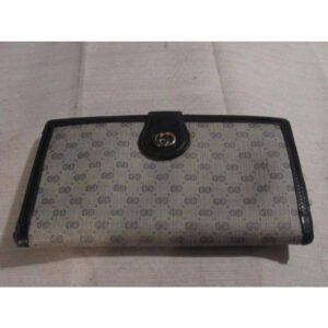Gucci Blue Small G Logo Print And Leather With Gold Blue Enamel Gg Hinge Vintage Wallet | AlmaBagz