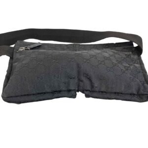 GUCCI GG Monogram Double Pocket Belt Bum Bag Black Excellent | AlmaBagz