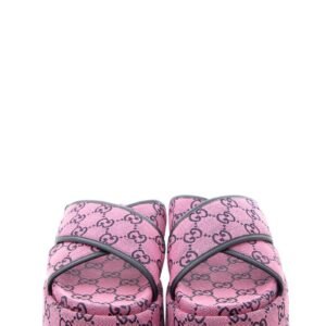 Gucci Pink Canvas GG Cross Strap Sandals SZ 37 | AlmaBagz