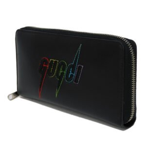 GUCCI Long Wallet Purse 597677 DTDTN 1058 Smooth Calfskin Leather black Logo embossing Blade Embroidery Zip Around Wallet mens Secondhand | AlmaBagz