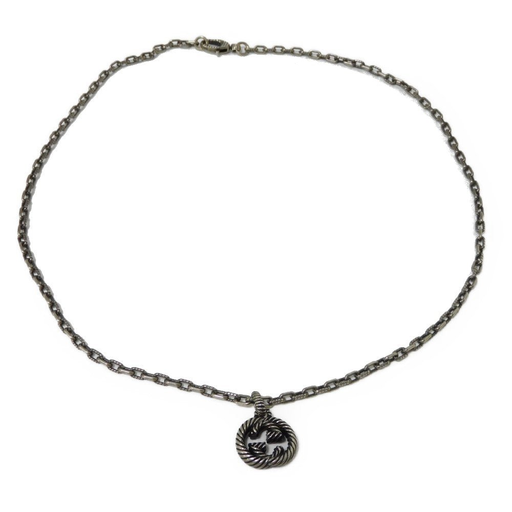 GUCCI Necklace 604155 J8400 0811 Ag925 Silver (smoked) GG logo Interlocking G Pendant mens Used | AlmaBagz