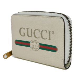GUCCI Coin case 496319 0GCAT 8820 Textured leather Ivory x green x red Vintage logo print Compact zip-around wallet Women Used | AlmaBagz
