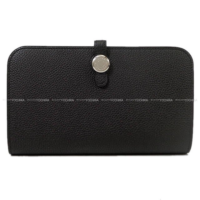 HERMES long wallet Dogon GM Noir (Black) Veau Togo Silver HW Stamp | AlmaBagz