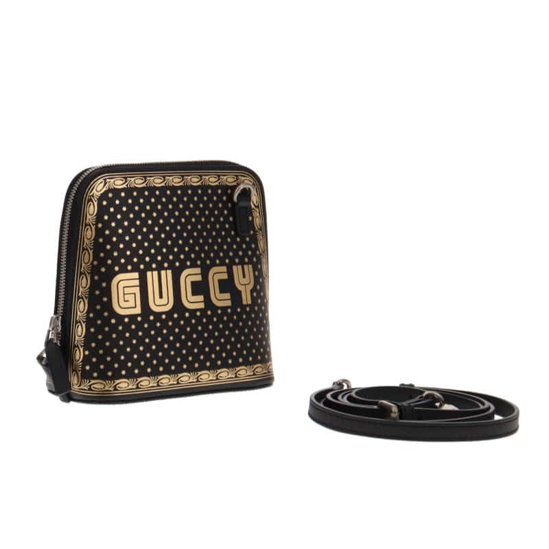 Gucci Black Leather Guccy Sega Script Dome Cross Body | AlmaBagz