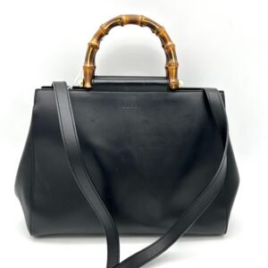 Gucci Black Leather Nymphaea Bamboo Tote Gucci LA14305 | AlmaBagz
