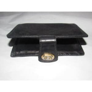 Gucci Black Small G Logo Print On Coated Canvas Black Leather Vintage Wallet | AlmaBagz