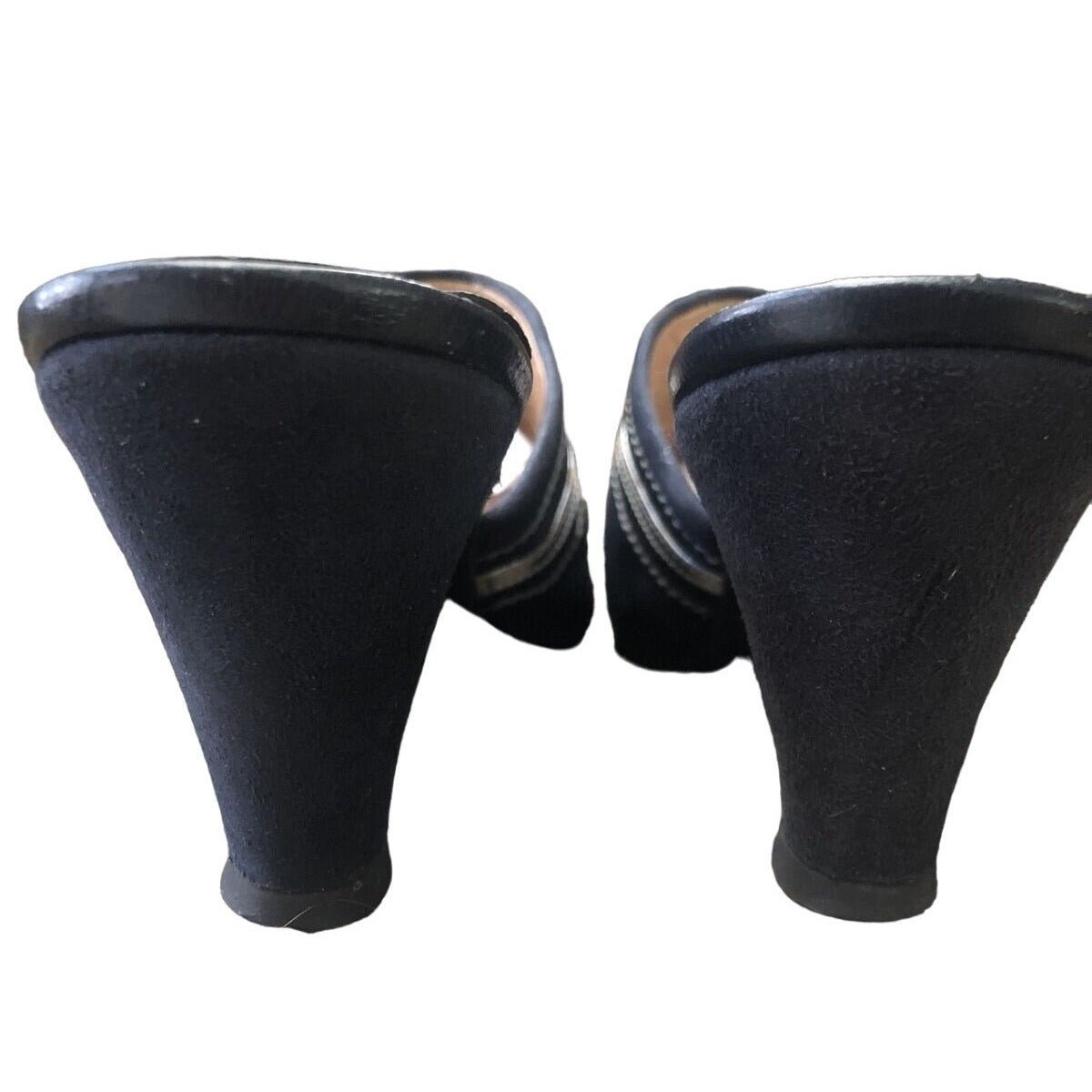 Gucci 1970s- 80s black silk over leather metallic shoes | AlmaBagz