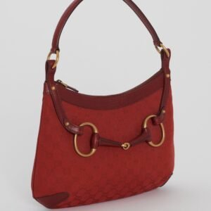 Gucci Vintage Red Monogram Canvas Horse-Bit Hobo Bag | AlmaBagz