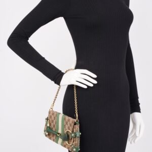 Gucci GG Horsebit Chain Wallet GG Supreme / Green / White Coated Canvas | AlmaBagz